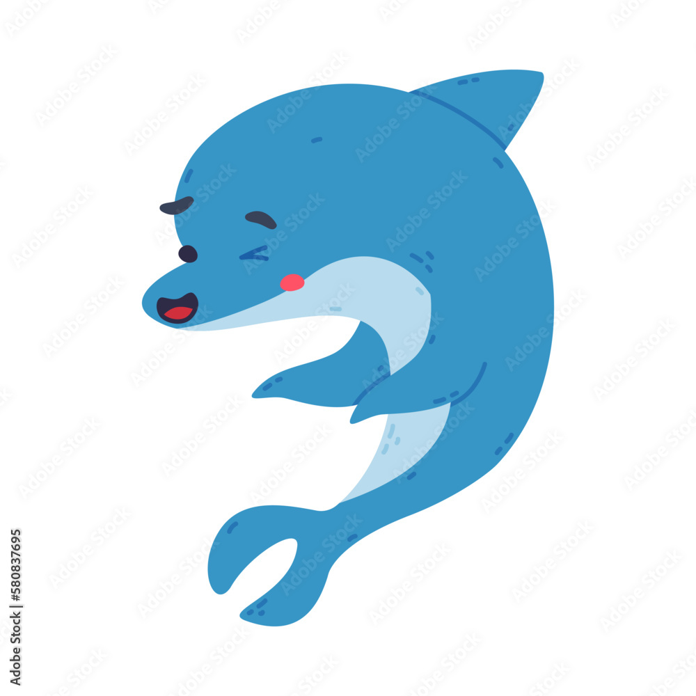 Poster Cute dolphin winking its eye. Funny dolphinfish character cartoon vector illustration