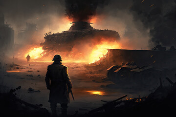 Cruel war scenes digital painting , generative artificial intelligence 