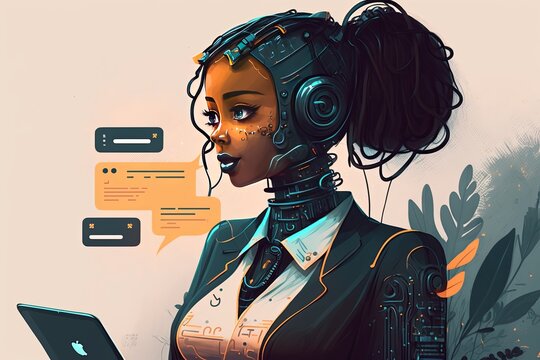 Artificial intelligence Assistent chatting. ChatGPT Chatbot in Person - Konzept mit generativen KI Tools erstellt 