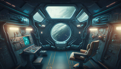Spaceship interior with a view into space - Space wallpaper - Generative AI