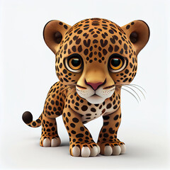 Adorable baby Jaguar character isolated on white background. Generative AI