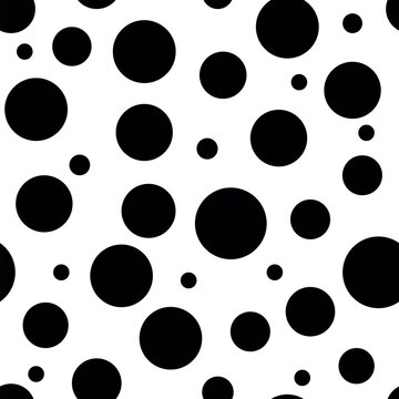 Seamless polka dot pattern, black and white background, monochrome minimalistic print