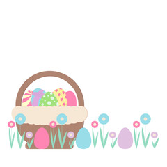Easter basket with eggs. Vector illustration.