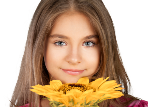 Portrait of a Young Girl Holding a Sunflower