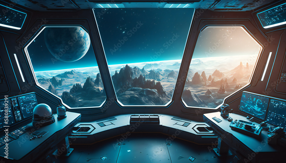 Canvas Prints space station with a view into space - space wallpaper - generative ai