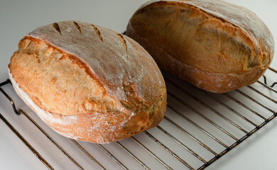 Ructic bread on metal rack