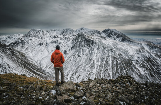 Hiker in the Winter Mountains