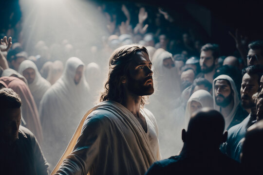 Jesus Christ preaches to the people - Ai generative