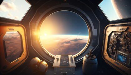 Space station with a view into space - Space wallpaper - Generative AI