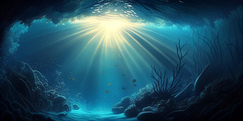 Underwater Sea - Deep Water Abyss With Blue Sun light