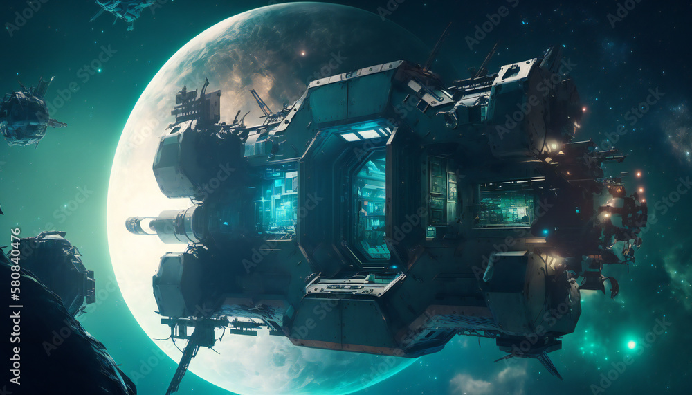 Canvas Prints space station in outer space - space wallpaper - generative ai