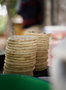 Pile of fresh corn tortillas recently made ready to be served