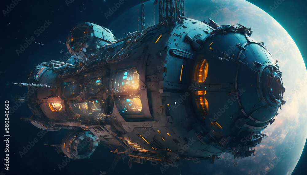 Canvas Prints space station in outer space - space wallpaper - generative ai