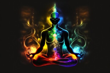 Meditation spirituality chakras in vivid rainbow colors - obrazy, fototapety, plakaty