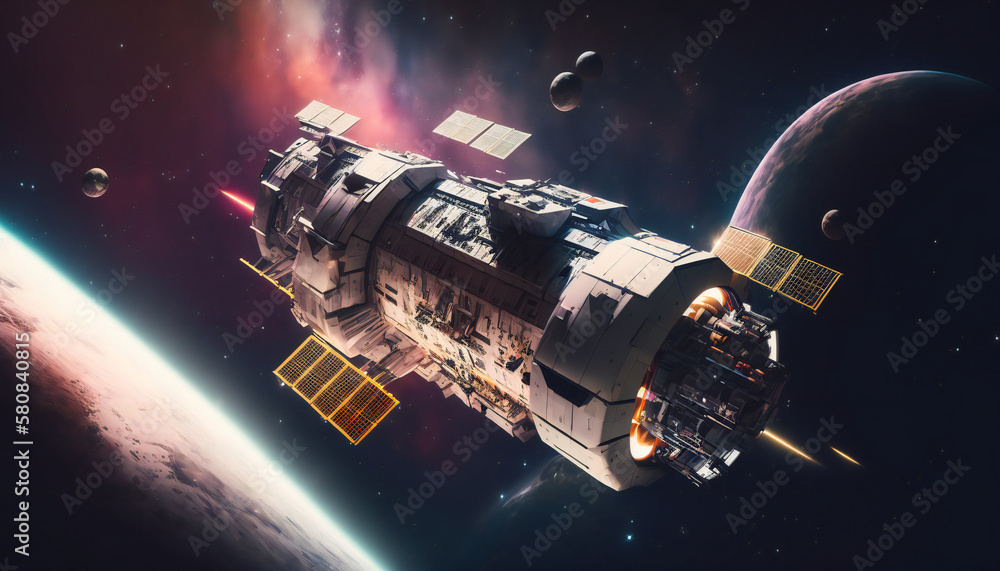 Canvas Prints space station in outer space - space wallpaper - generative ai
