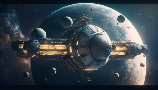 Space station in Outer space - Space wallpaper - Generative AI