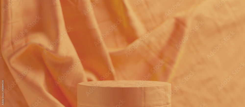 Poster fashion object placement template. 3d rendering fabric podium, cloth texture product display backgro