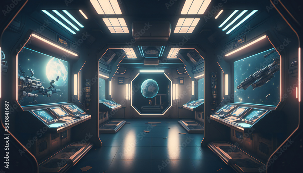 Canvas Prints space station with a view into space - space wallpaper - generative ai