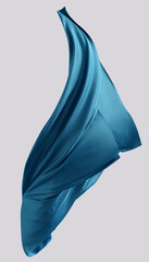 Blue silk cloth design element, isolated piece of flyiing fabric wave, elegant textiles 3d rendering