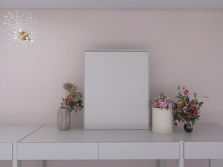 Empty mock up, flowers 3d render, 3d illustration