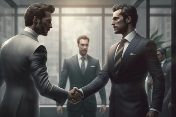 Office setiing handshake, closing a deal. Generative AI
