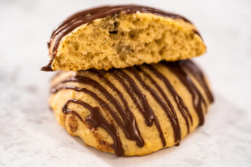 Banana cookies with chocolate drizzle