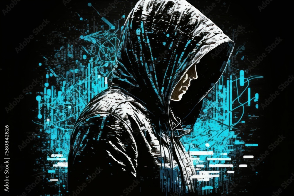 Aufkleber web hacker in a hood. ai generated, human enhanced. background