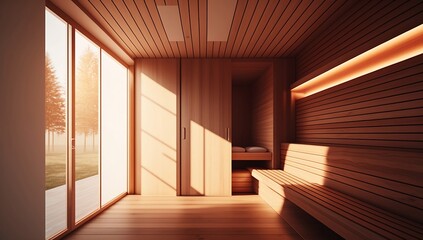 Illustration of modern sauna. AI generated.