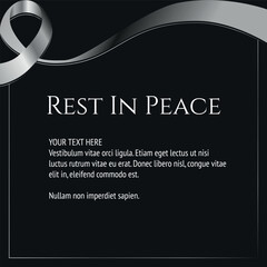 funeral card with gray ribbon over black