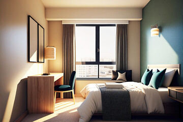 Modern minimalist hotel room as interior design concept illustration (Generative AI)