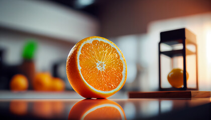 orange citrus fruit half in table ,generative AI