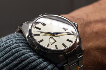Automatic male wrist watch close-up photo