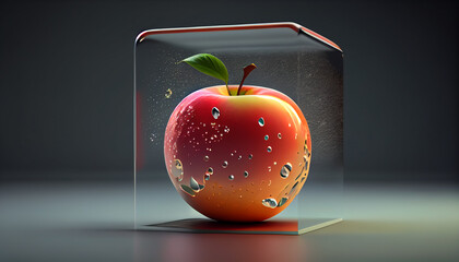 apple fresh fruit in transparent cube ,generative AI