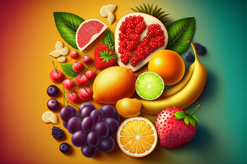fresh fruits healthy food air view scene ,generative AI
