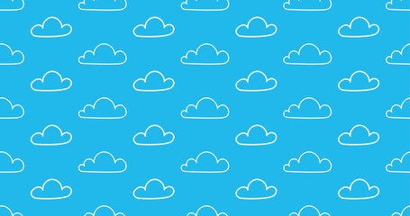 light blue sky white clouds pattern seamless vector background. Ornament can be used for gift wrapping paper, pattern fills, web page background, surface textures and fabrics.