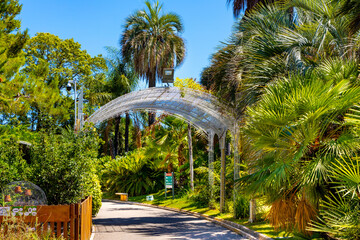 Parc Phoenix Park botanic and zoology garden with greenhouse and outdoor flora in Ouest Grand Arenas district of Nice on French Riviera in France - 580846253
