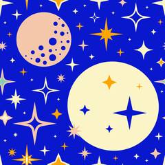 Retro vintage pattern with moon and stars in 50s style