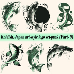 Fototapeta premium Mega collection set-pack Vector Koi fish Japan art-style logo and icon, Drawing Elegant style