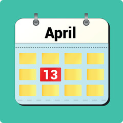 calendar vector drawing, date April 13 on the page