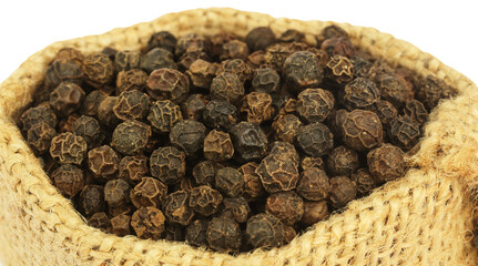 White peppercorns in sack