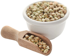 Buckwheat in bowl and scoop