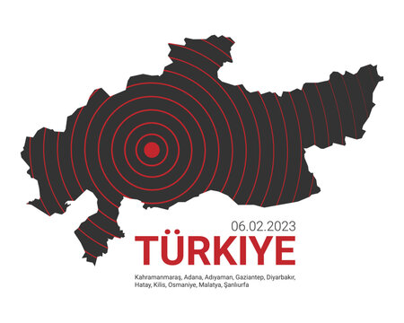 Turkey, earthquake February 6, 2023. Vector Illustration of the Map of Turkey on White Background. EPS 10