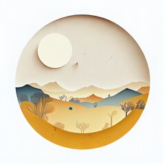 Desert and mountains, minimalistic modern geometric illustration, AI generative.