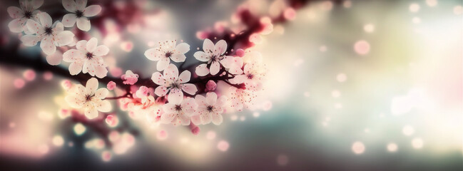 Flowers of the cherry blossoms with bl;urred bokeh, ai generated