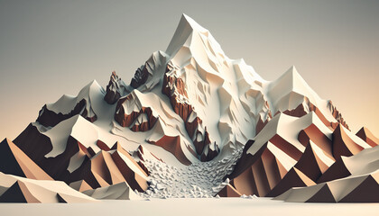 Beautiful mountain peak white low poly illustration, ai generated