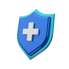Medical shield to protect health with a cross. The concept of being protected by a steel protective shield for medicine. Security icon steel badge. Protective label from corona virus.