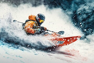 Fototapeta premium Kayak people downhill snow skiing. Generative AI