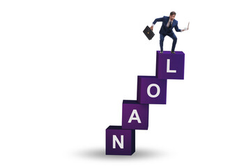 Debt and loan concept with businessman on cubes