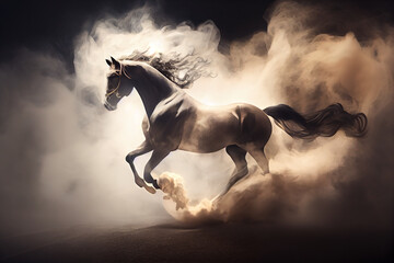 Obraz na płótnie Canvas A Horse Galloping Through A Cloud Of Smoke, Representing The Idea Of Power And Energy That Can Dissolve Into Nothingness. Generative AI