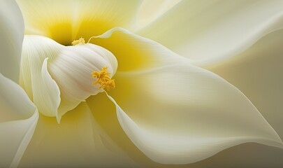  a large white flower with a yellow center and a yellow stamen.  generative ai